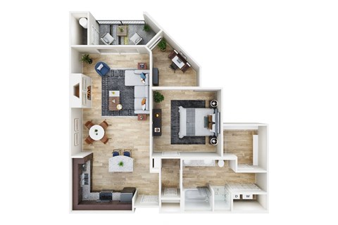 Floor plan for 1 bed, 1 bath, 920 sqft